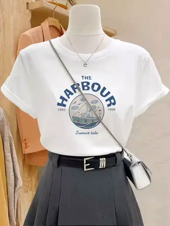 美式复古白色仿棉短袖t恤女夏季2023新款时尚洋气时髦减龄上衣服商品大图
