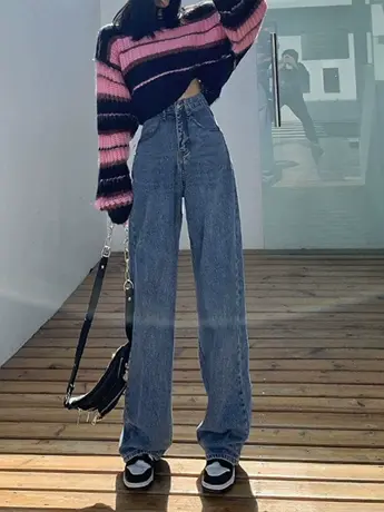 清仓捡漏高腰牛仔裤女小个子2023年新款直筒宽松阔腿拖地裤小众图片