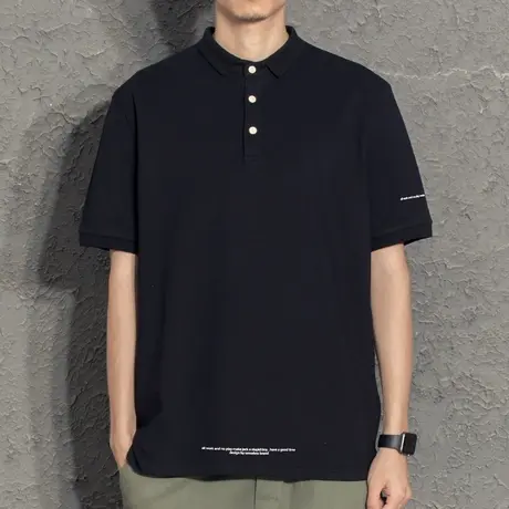 简约休闲男士polo衫休闲百搭通勤港风潮牌男青年翻领珠地短袖t恤商品大图