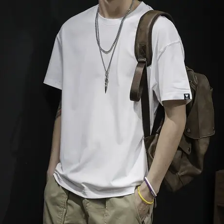 冰氧吧亲肤凉爽圆领短袖t恤男夏季宽松打底简约纯色男士体恤半袖图片