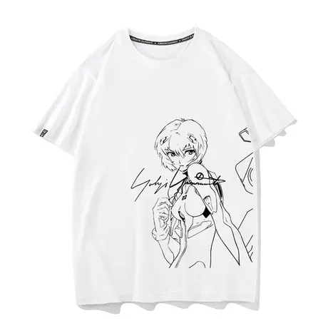 秀洛动漫夏EVA绫波丽的微笑联名风格潮牌印花男女宽松短袖T恤半袖商品大图