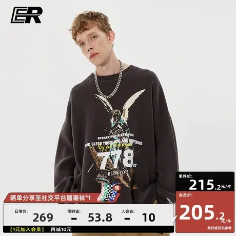 ER778系列趣味天使针织衫男秋冬季美式复古潮牌宽松情侣毛衣外套商品大图