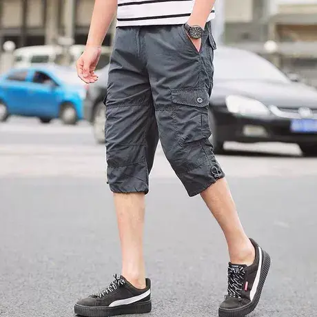 夏季七分裤男士休闲运动全棉中裤户外宽松加肥加大码纯棉7分裤商品大图