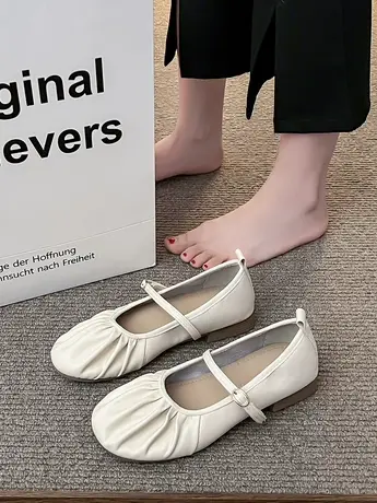 鞋子女2023春秋新款透气小皮鞋玛丽珍奶奶单鞋休闲低跟软底豆豆鞋商品大图