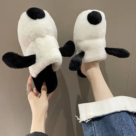 情侣居家小狗可爱包头毛毛拖鞋女冬外穿2023新款平底防滑棉拖保暖图片