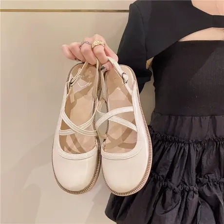 法式玛丽珍小皮鞋女平底夏季配裙子包头凉鞋2023年新款淑女仙女鞋商品大图