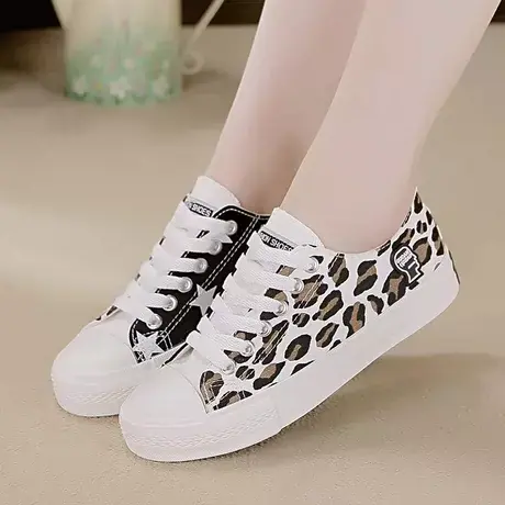 豹纹帆布鞋女2023新款透气爆改鞋女学生韩版百搭原宿板鞋街拍女鞋图片