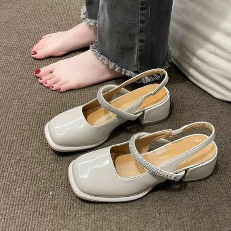 仙女风玛丽珍鞋女配裙子2023春季新款一字扣粗跟单鞋晚晚风小皮鞋图片