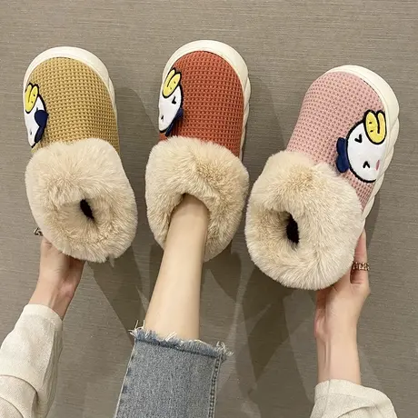 2023新款冬季可爱卡通加绒棉拖鞋女包跟防滑室内居家外穿情侣保暖图片