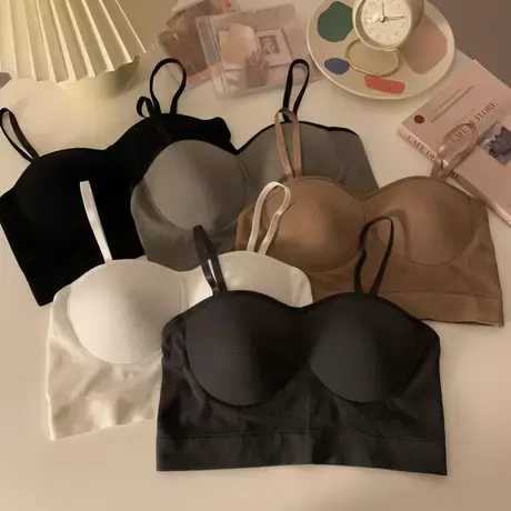 黑色吊带背心女春夏美背文胸外穿内搭打底裹胸防走光短款方领上衣图片