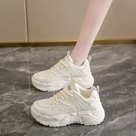 网鞋女透气网面老爹鞋2024春季新款厚底小白鞋百搭学生运动鞋软底商品大图