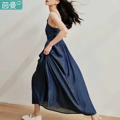 茵曼旗舰店牛仔吊带裙2024春季女装新款法式长裙a字裙休闲连衣裙图片