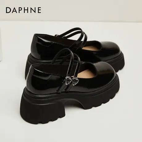 Daphne达芙妮 女神推荐~粗跟英伦风小皮鞋女款黑色浅口双扣带单鞋商品大图