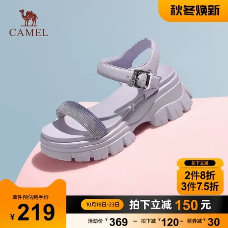 骆驼女鞋2023夏季新款运动凉拖鞋女外穿厚底一字拖休闲沙滩拖鞋女图片