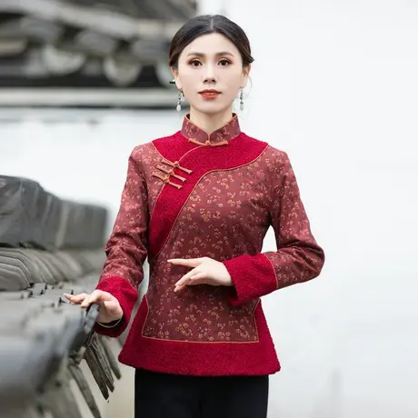 筠雅冬季新款唐装上衣女中国风夹棉加厚保暖中式盘扣棉衣 23J632商品大图