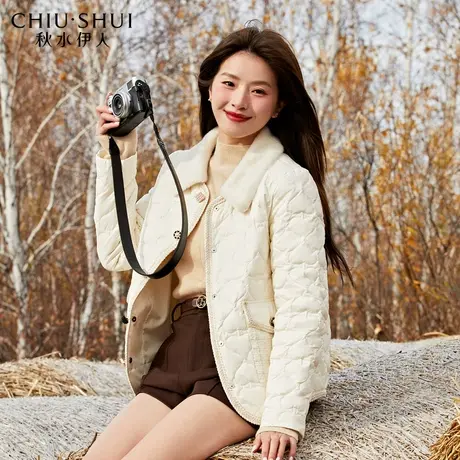 秋水伊人白鸭绒羽绒服2023年冬季新款法式减龄polo领短保暖外套女图片