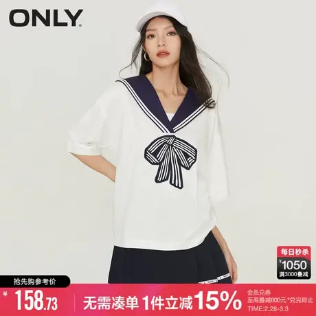 ONLY秋季休闲百搭海军风蝴蝶结宽松翻领T恤女|123201033商品大图