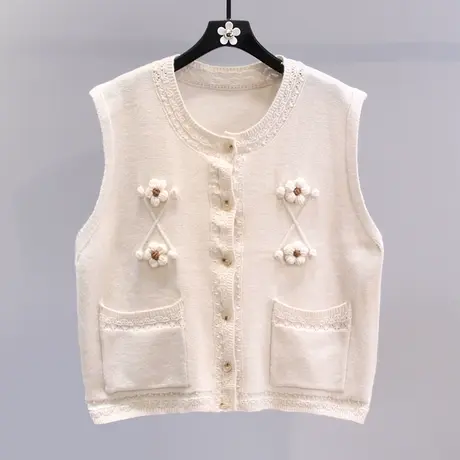 日系小花针织马甲女夏季2023新款小香风宽松外搭无袖坎肩背心开衫图片