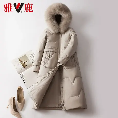 雅鹿羽绒服女中长款2022冬新款加厚大狐狸毛领休闲妈妈款连帽外套商品大图