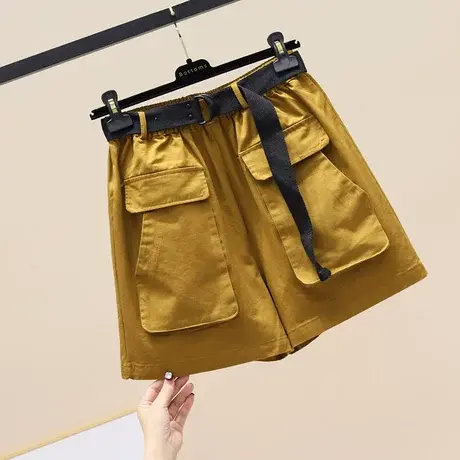 夏季新款韩版织带双口袋BF宽松显瘦工装A字短裤百搭直筒休闲裤 女商品大图
