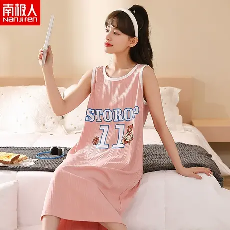 南极人2023年新款背心睡裙女夏季纯棉短袖可爱卡通学生无袖吊带女商品大图