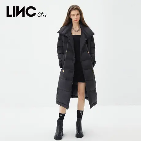 商场同款LINC金羽杰2023冬新款反季断码专柜大翻领中长款羽绒服女商品大图