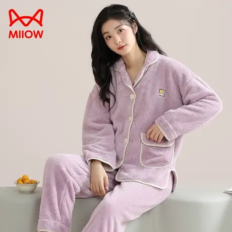 猫人女士睡衣女珊瑚绒加厚加绒冬季法兰绒家居服套装新款可外穿商品大图