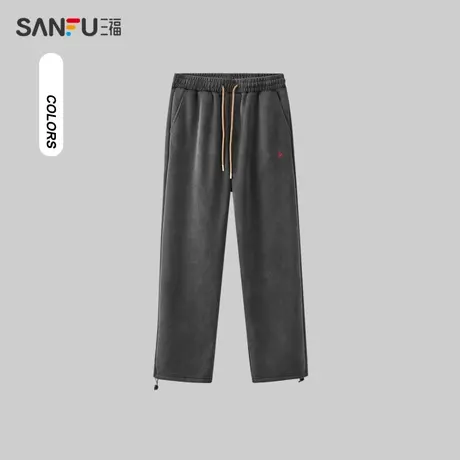 三福2023冬男士街头潮流绣花休闲裤 宽松直筒九分裤男476253商品大图