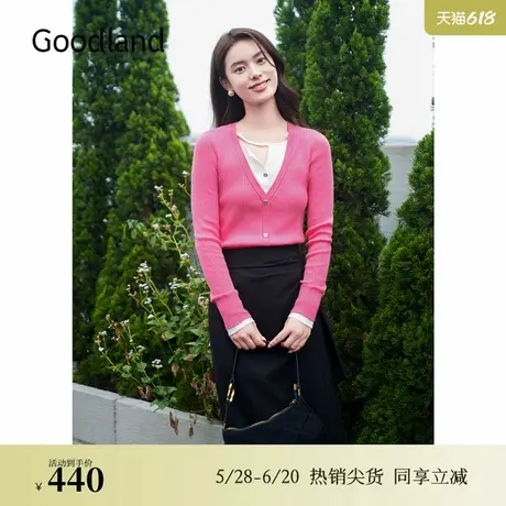 Goodland美地秋季解构不对称领假两件毛针织衫修身上衣图片