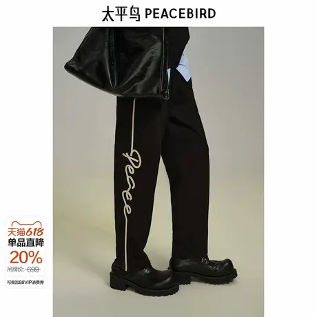 【商场同款】太平鸟男装休闲裤25春季新款直筒刺绣提花 B2GMF1135图片