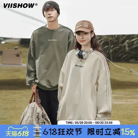 VIISHOW美式复古重磅卫衣男款秋季褶皱长袖t恤宽松休闲情侣外套商品大图