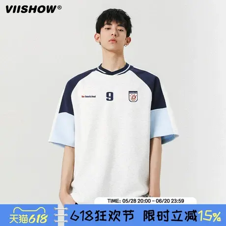 VIISHOW山系户外防晒运动短袖T恤男女夏季潮牌宽松撞色百搭体恤商品大图