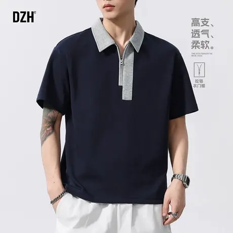 男士半拉链polo衫男短袖夏季透气半袖上衣2025新款高支t恤男款潮商品大图