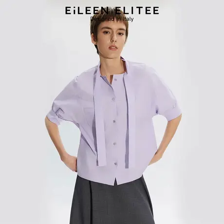 朗姿欧洲EiLEEN ELITEE2025年夏季新款衬衫纯棉衬衣飘带上衣气质图片