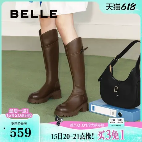 百丽女靴子厚底弹力靴显瘦瘦靴美拉德粗高跟长筒靴高长靴B9G1DDG4图片