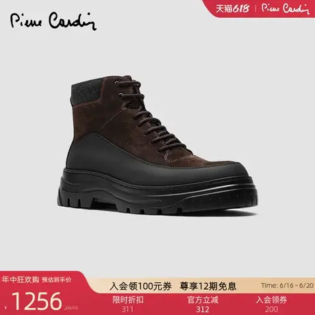 皮尔卡丹男鞋真皮绒面系带圆头潮流百搭短筒轻底高帮马丁靴靴子男商品大图