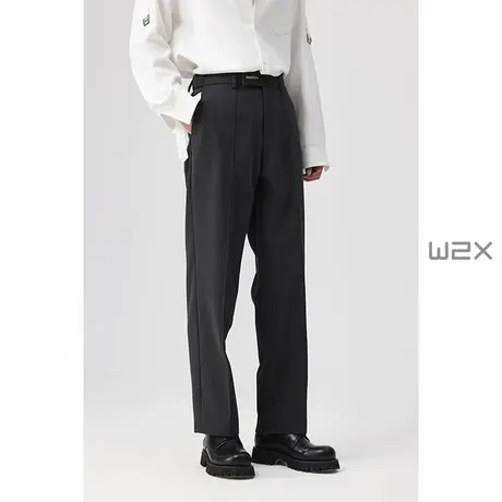 w2x2025春夏季美式褶皱西裤垂坠感休闲裤成熟稳重直筒宽松长裤子商品大图