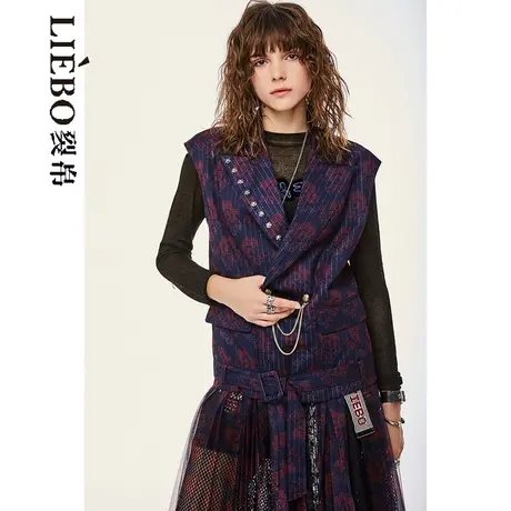 裂帛LIEBOFeng商场同款2023年新款玫瑰印花亮丝刺绣铆钉马甲女图片