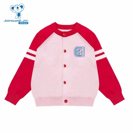 PV真维斯女童装 2025秋季新款可爱大象印花拼色时尚童装针织上衣商品大图