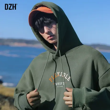 男生绿色卫衣男秋季连帽潮牌ins宽松潮流外套秋装情侣装2023新款商品大图