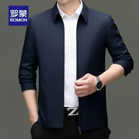 罗蒙男士商务休闲翻领爸爸装行政夹克2025秋季中老年纯色百搭外套图片