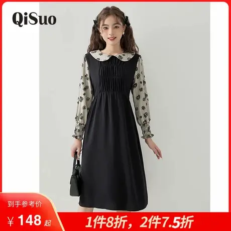 绮娑女装秋季2024年新款显瘦大码胖MM连衣裙收腰A字遮肉复古裙子图片