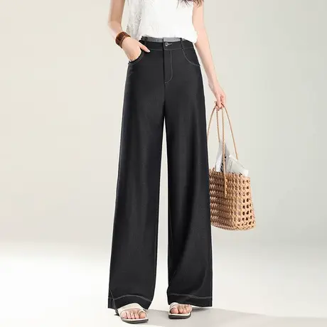 时尚休闲牛仔裤女夏季阔腿裤2025新款高腰宽松垂感百搭长裤直筒裤图片