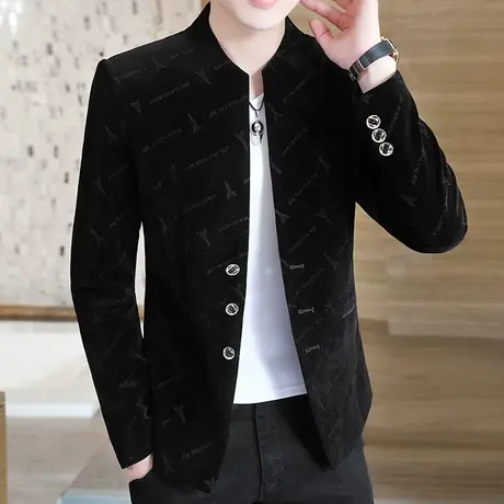 秋冬立领中山装男士潮流韩版修身单西小西装外套青年休闲西服上衣商品大图