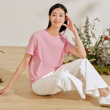 【天然有机棉】坦博尔奥莱清仓女装圆领T恤短袖夏季宽松纯棉半袖商品大图