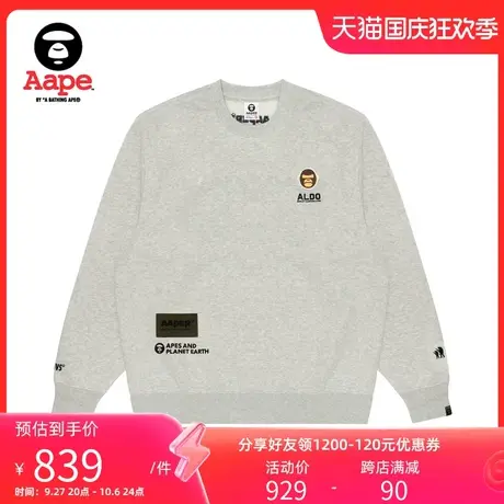 Aape旗舰店男装秋冬猿人军团徽章字母刺绣薄绒圆领卫衣A342XAL图片