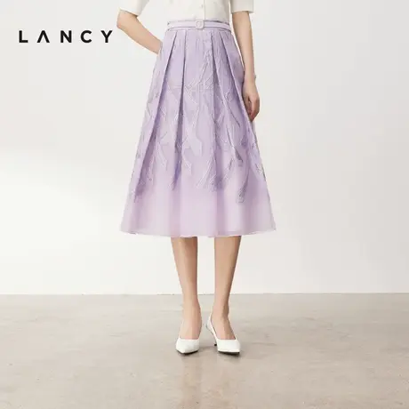 LANCY/朗姿2024夏季新款重工提花刺绣丁香紫气质优雅A字半身裙女图片