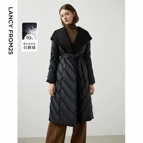 朗姿羊毛鹅绒服大衣冬季新款收腰高腰中长款显瘦女士羽绒服外套图片