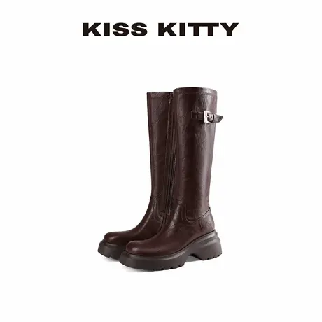KISSKITTY25秋季新款双子星骑士长筒靴显瘦高长靴子棕色弹力靴女商品大图