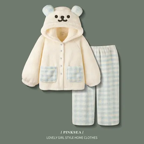 Pinksea珊瑚绒睡衣女款冬季可爱加厚保暖小熊套装2025新款家居服商品大图